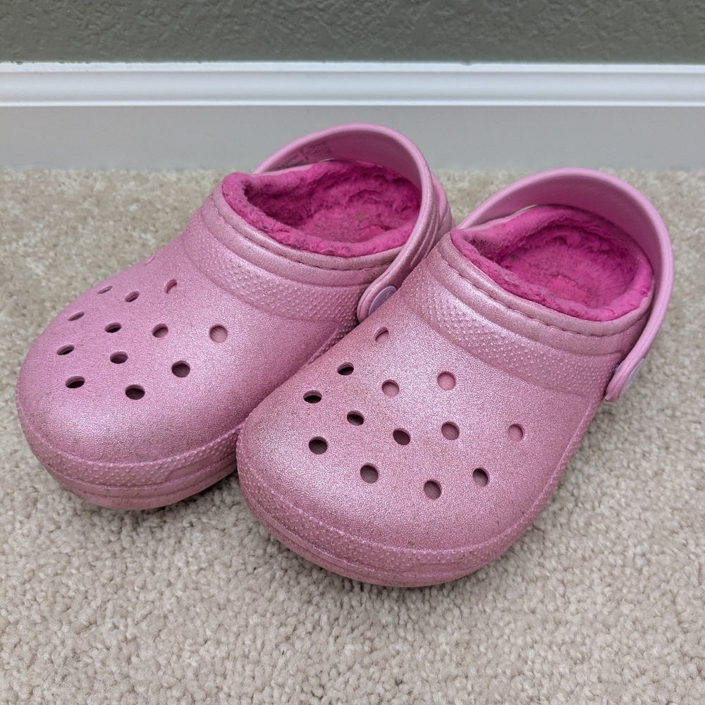 Pink Glitter Fleece-lined Crocs